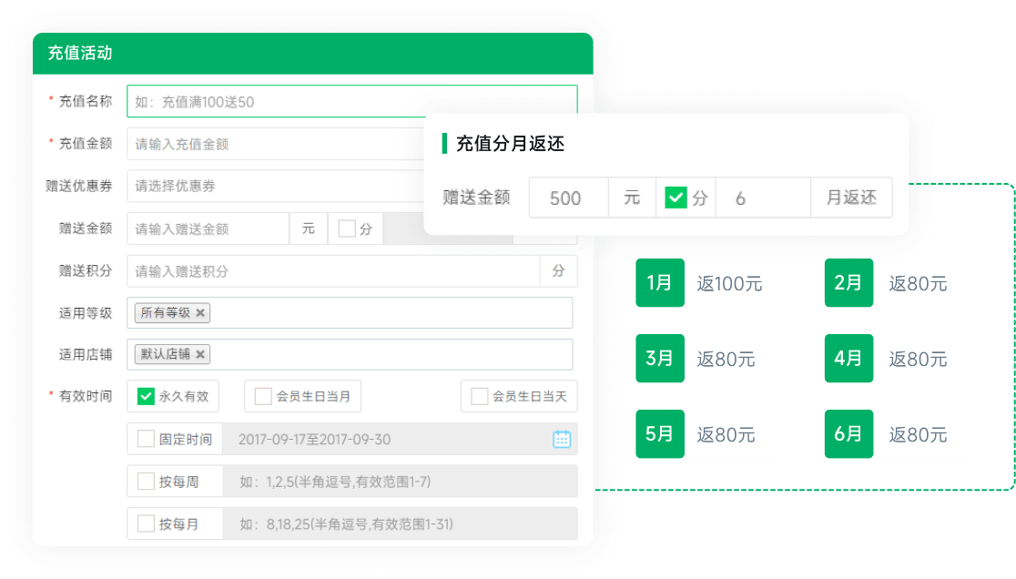 充值赠送金额分月返还